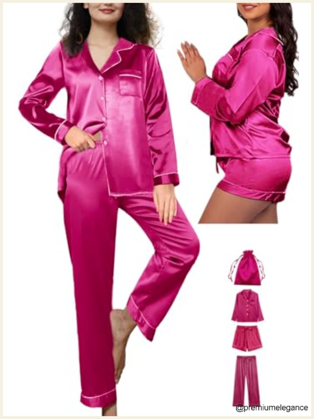 Silk Pajama Set for Women 4 Pieces Long Sleeve Satin Pjs Loungewear